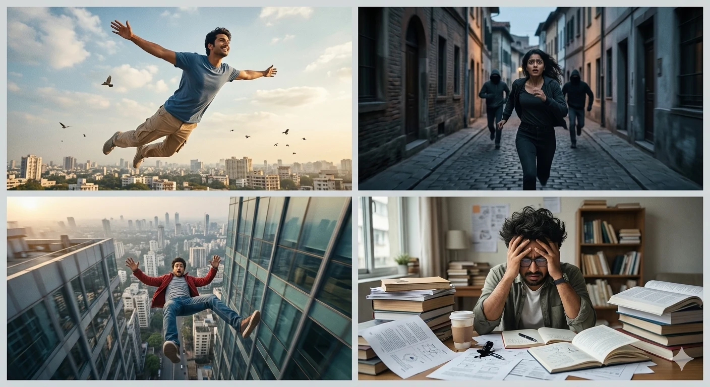 representation of different dream patterns like flying, running,falling etc