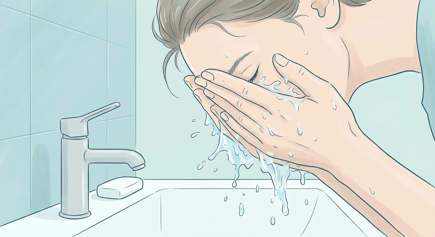 Hands splashing cold water on face at a sink as a calming technique