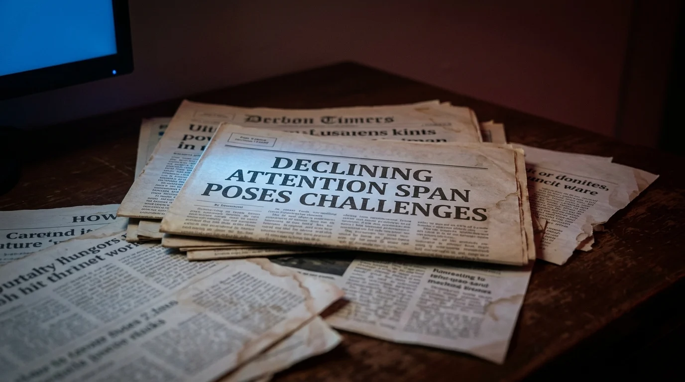 Newspaper headline about declining attention span