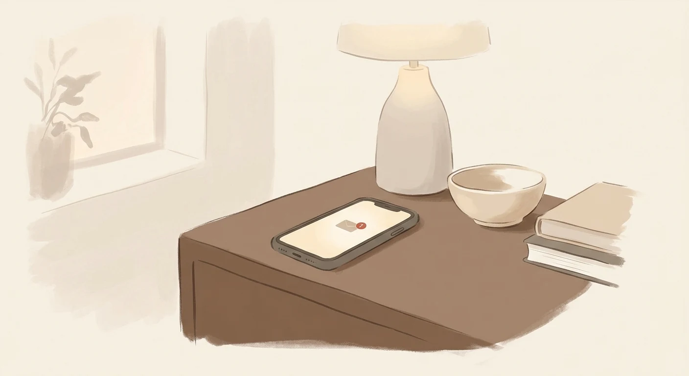 An unread messages icon with a small red number, seen from a distance on a nightstand